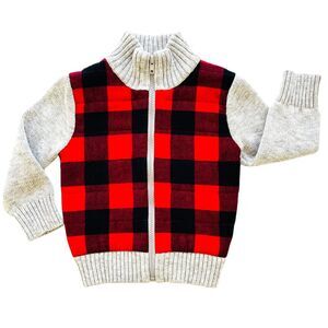 Cat & Jack Toddler Boy Buffalo Plaid Zip Up Sweater Size 2T